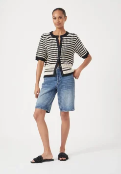 hush Jumpers & Cardigans|Mono Stitch Short Sleeve Cotton Cardigan Off White/Black