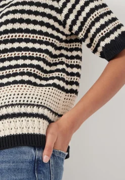 hush Jumpers & Cardigans|Mono Stitch Short Sleeve Cotton Cardigan Off White/Black