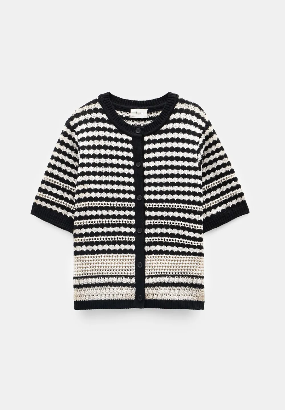 hush Jumpers & Cardigans|Mono Stitch Short Sleeve Cotton Cardigan Off White/Black