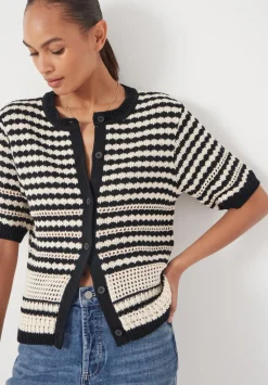 hush Jumpers & Cardigans|Mono Stitch Short Sleeve Cotton Cardigan Off White/Black
