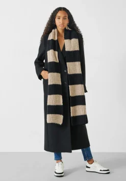 hush Scarves|Morgan Knitted Stripe Scarf Black/Soft Camel
