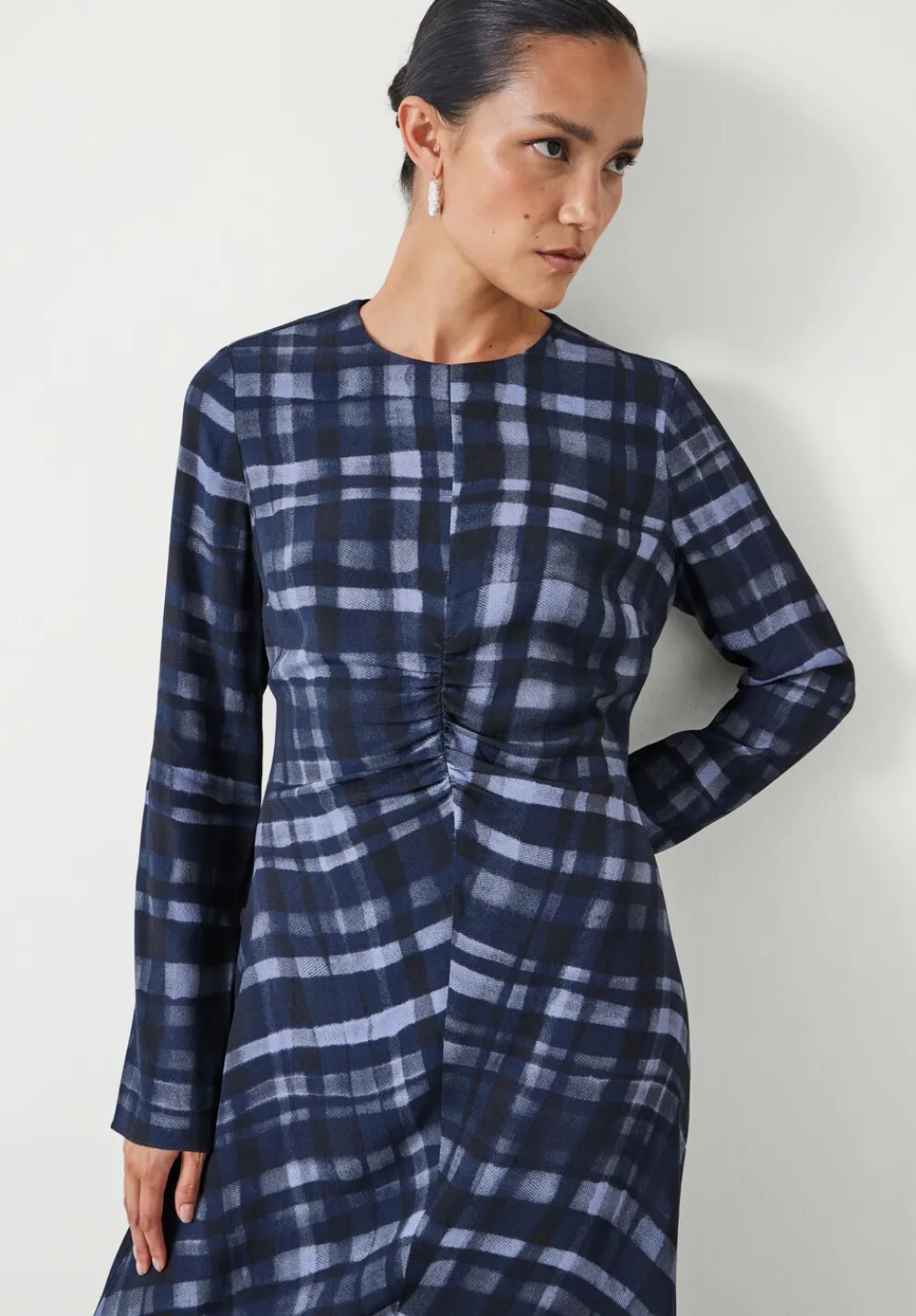 hush Dresses|Myrah Midi Dress Painted Check Navy