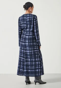 hush Dresses|Myrah Midi Dress Painted Check Navy