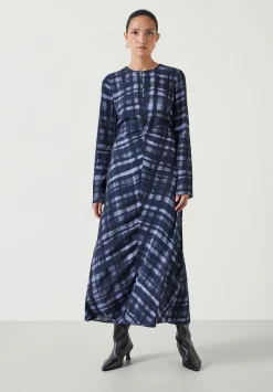 hush Dresses|Myrah Midi Dress Painted Check Navy