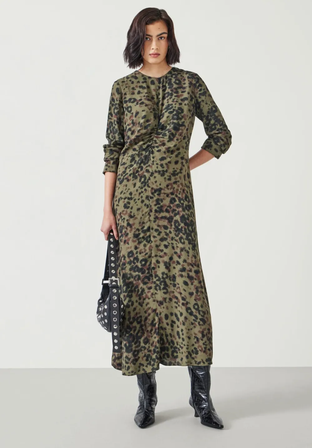 hush Dresses|Myrah Midi Dress Khaki Animal