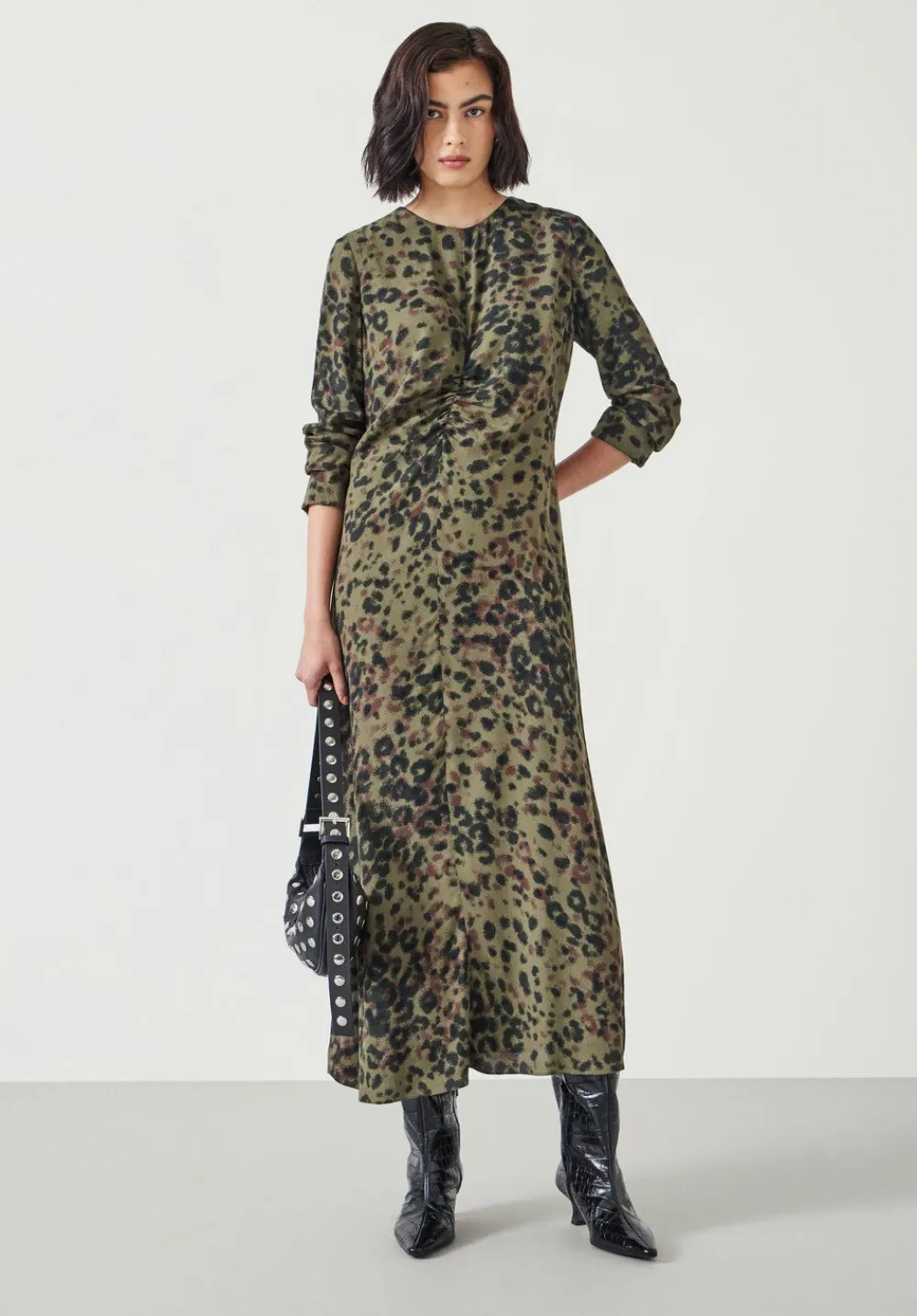 hush Dresses|Myrah Midi Dress Khaki Animal