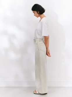 hush Jeans|Nessa Wide Leg Jeans Ecru Black Stripe