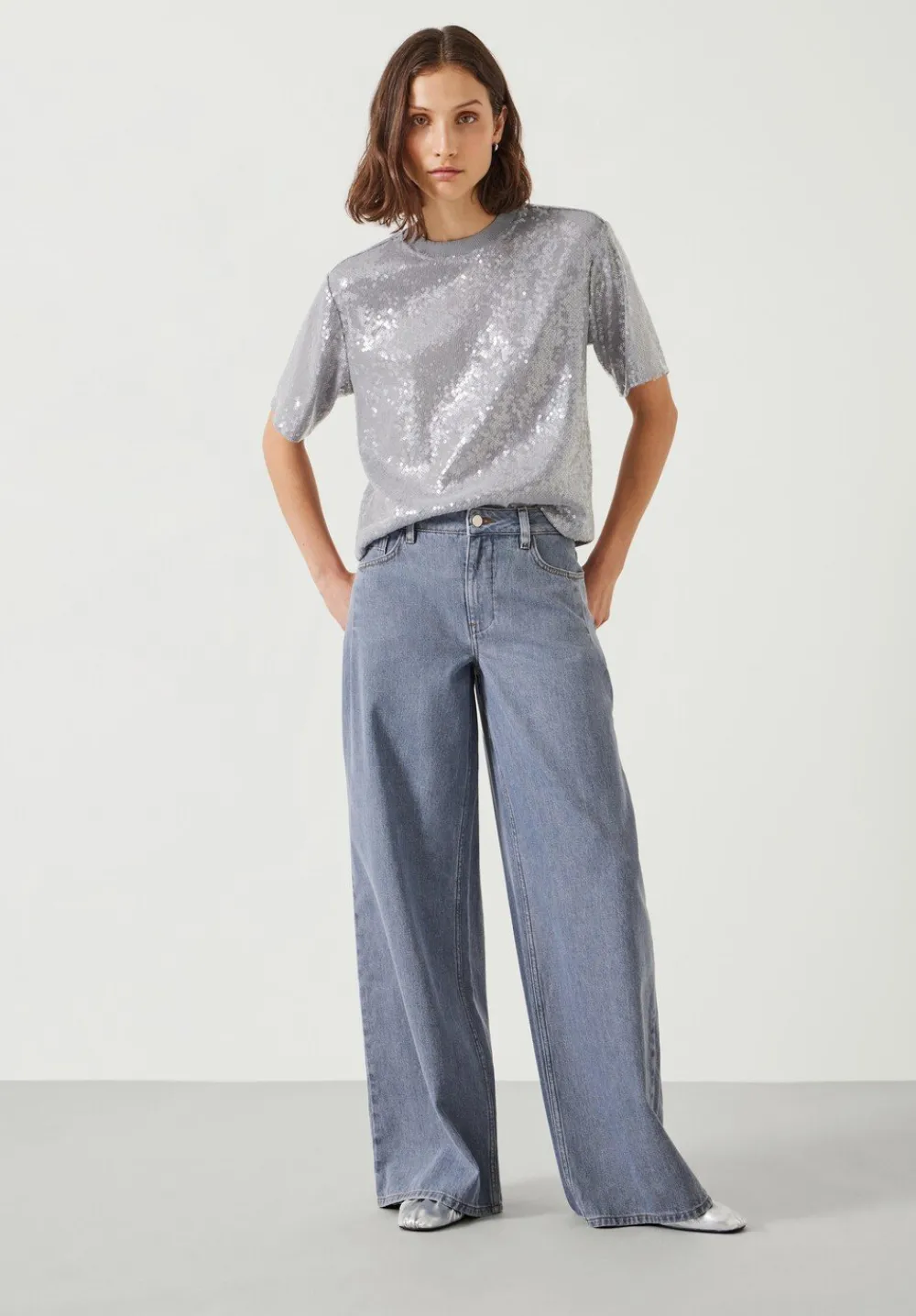 hush Jeans|Nova Pintuck Wide Leg Jeans Blue Grey