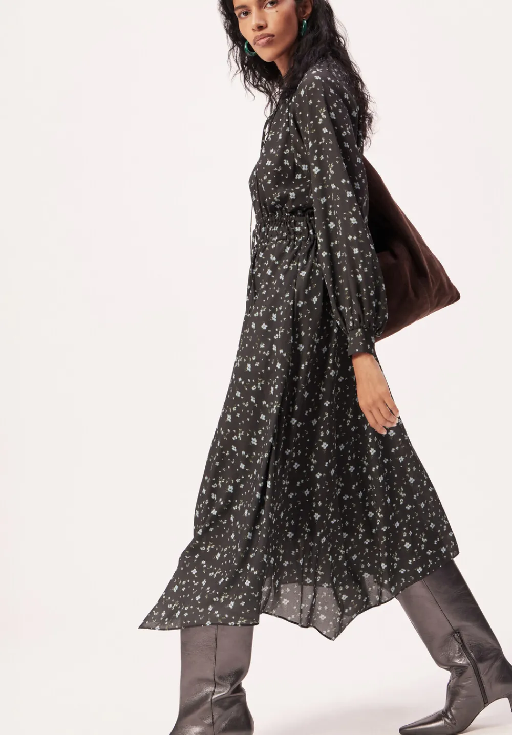 hush Dresses|Odelia Printed Long Sleeve Chiffon Dress Ditsy Floral Black