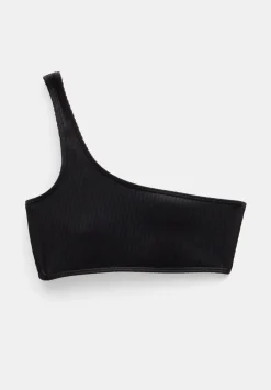 hush Swimwear & Beachwear|Olivia One Shoulder Rib Bikini Top Black