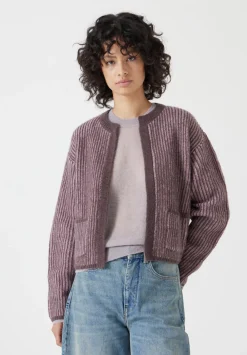 hush Jumpers & Cardigans|Opal Tonal Stripe Wool Blend Cardigan Pink/ Raisin Brown