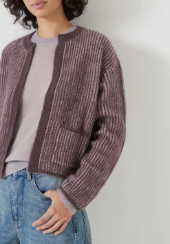 hush Jumpers & Cardigans|Opal Tonal Stripe Wool Blend Cardigan Pink/ Raisin Brown