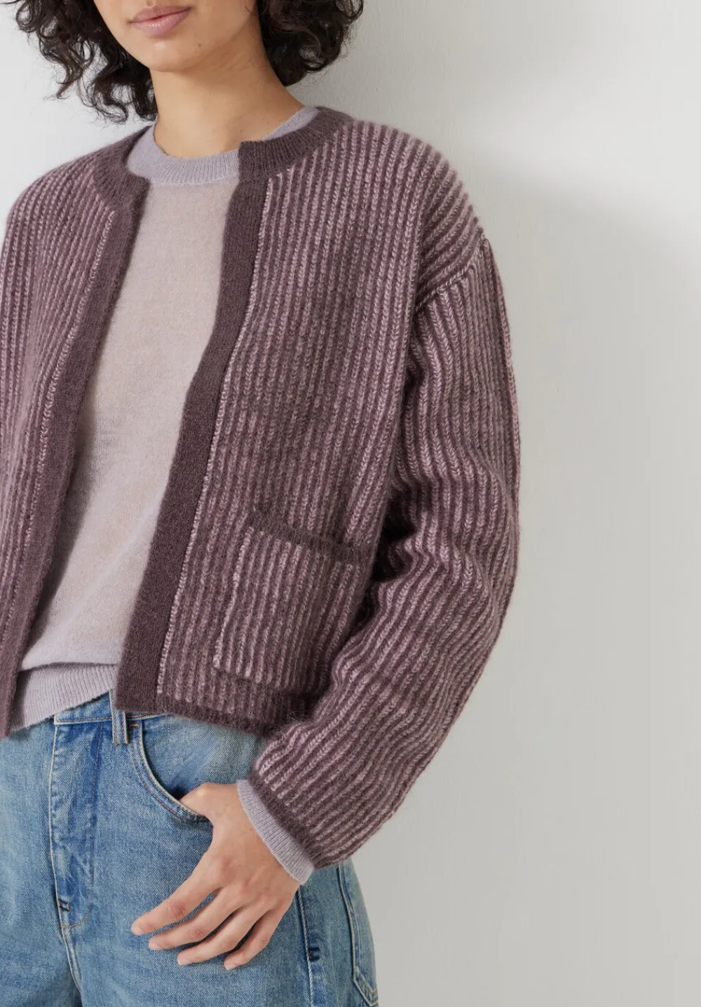 hush Jumpers & Cardigans|Opal Tonal Stripe Wool Blend Cardigan Pink/ Raisin Brown