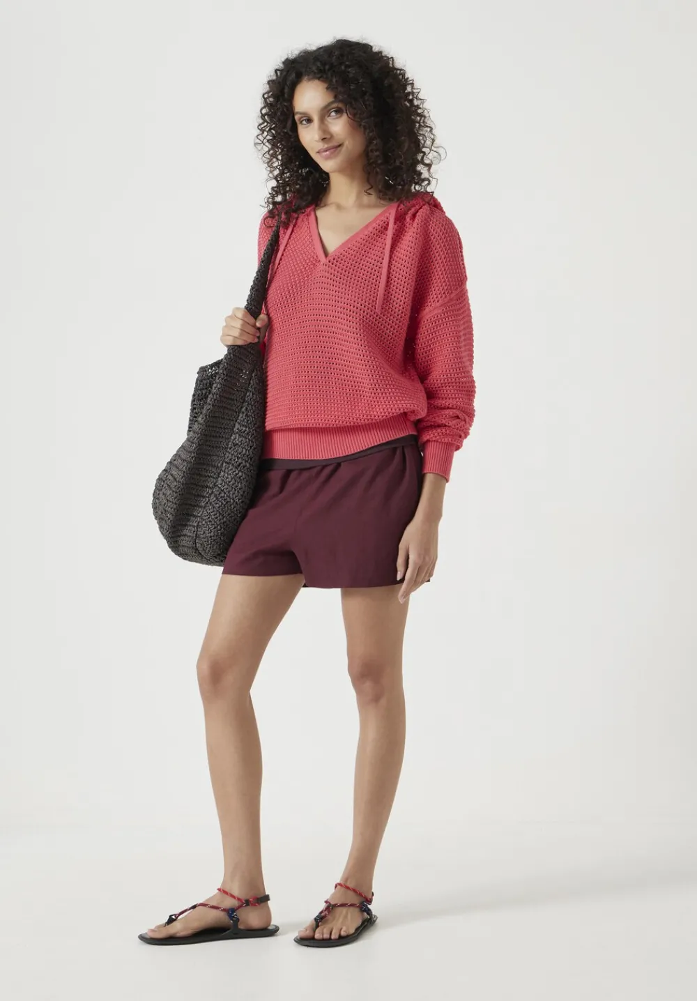 hush Sweatshirts & Hoodies|Jumpers & Cardigans|Open Stitch Cotton V Neck Hoodie Coral Pink