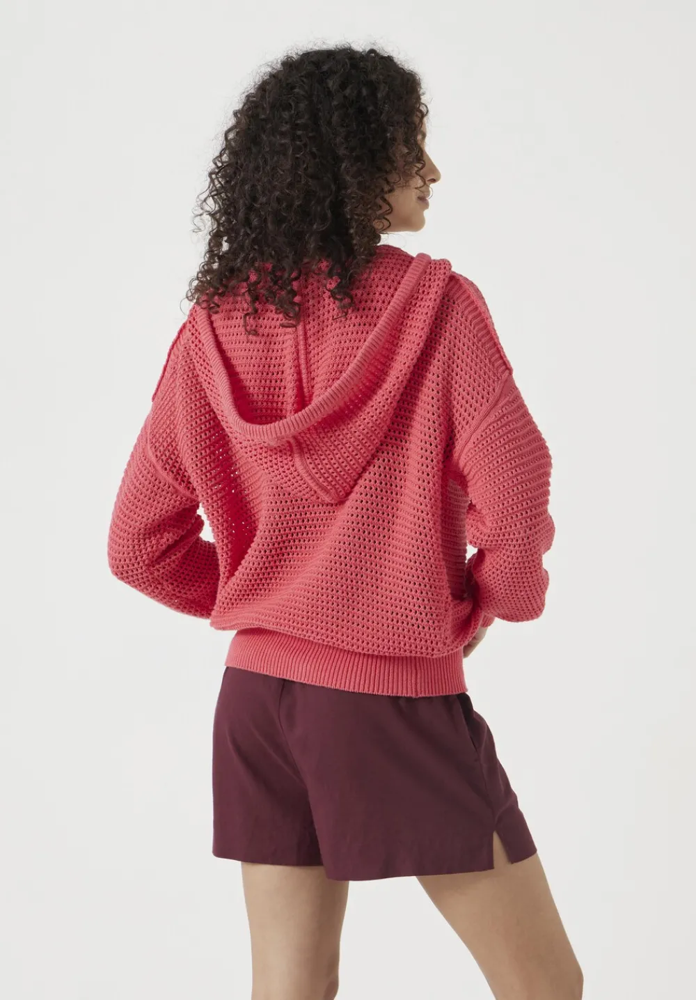 hush Sweatshirts & Hoodies|Jumpers & Cardigans|Open Stitch Cotton V Neck Hoodie Coral Pink