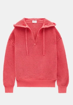 hush Sweatshirts & Hoodies|Jumpers & Cardigans|Open Stitch Cotton V Neck Hoodie Coral Pink