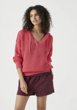 hush Sweatshirts & Hoodies|Jumpers & Cardigans|Open Stitch Cotton V Neck Hoodie Coral Pink