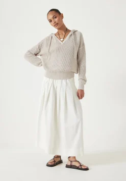hush Jumpers & Cardigans|Sweatshirts & Hoodies|Open Stitch Cotton V Neck Hoodie Stone White