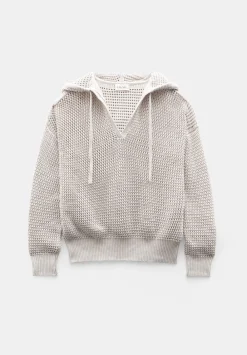 hush Jumpers & Cardigans|Sweatshirts & Hoodies|Open Stitch Cotton V Neck Hoodie Stone White