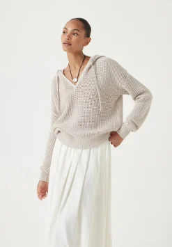 hush Jumpers & Cardigans|Sweatshirts & Hoodies|Open Stitch Cotton V Neck Hoodie Stone White