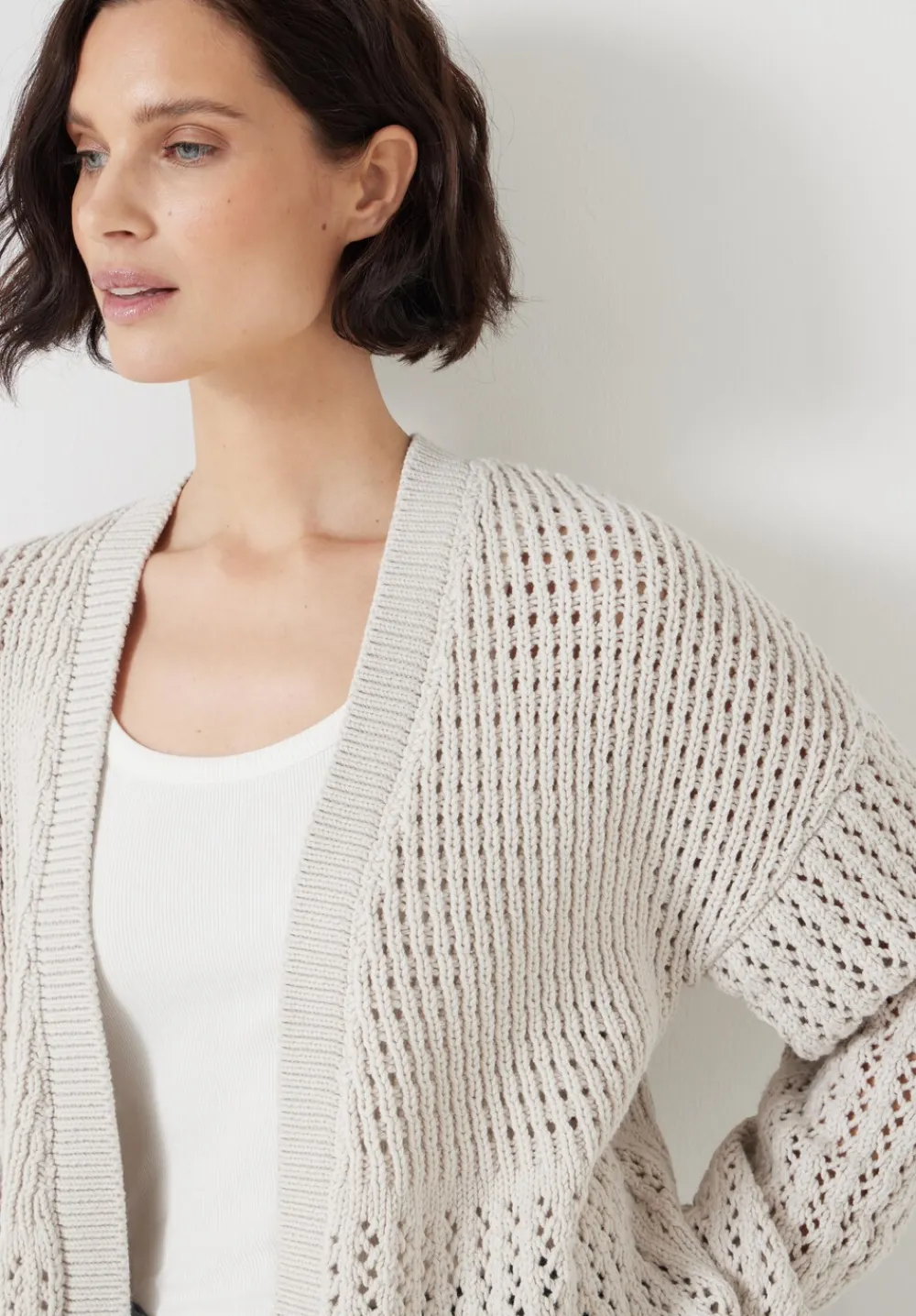 hush Jumpers & Cardigans|Open Stitch Edge to Edge Cardigan Off White