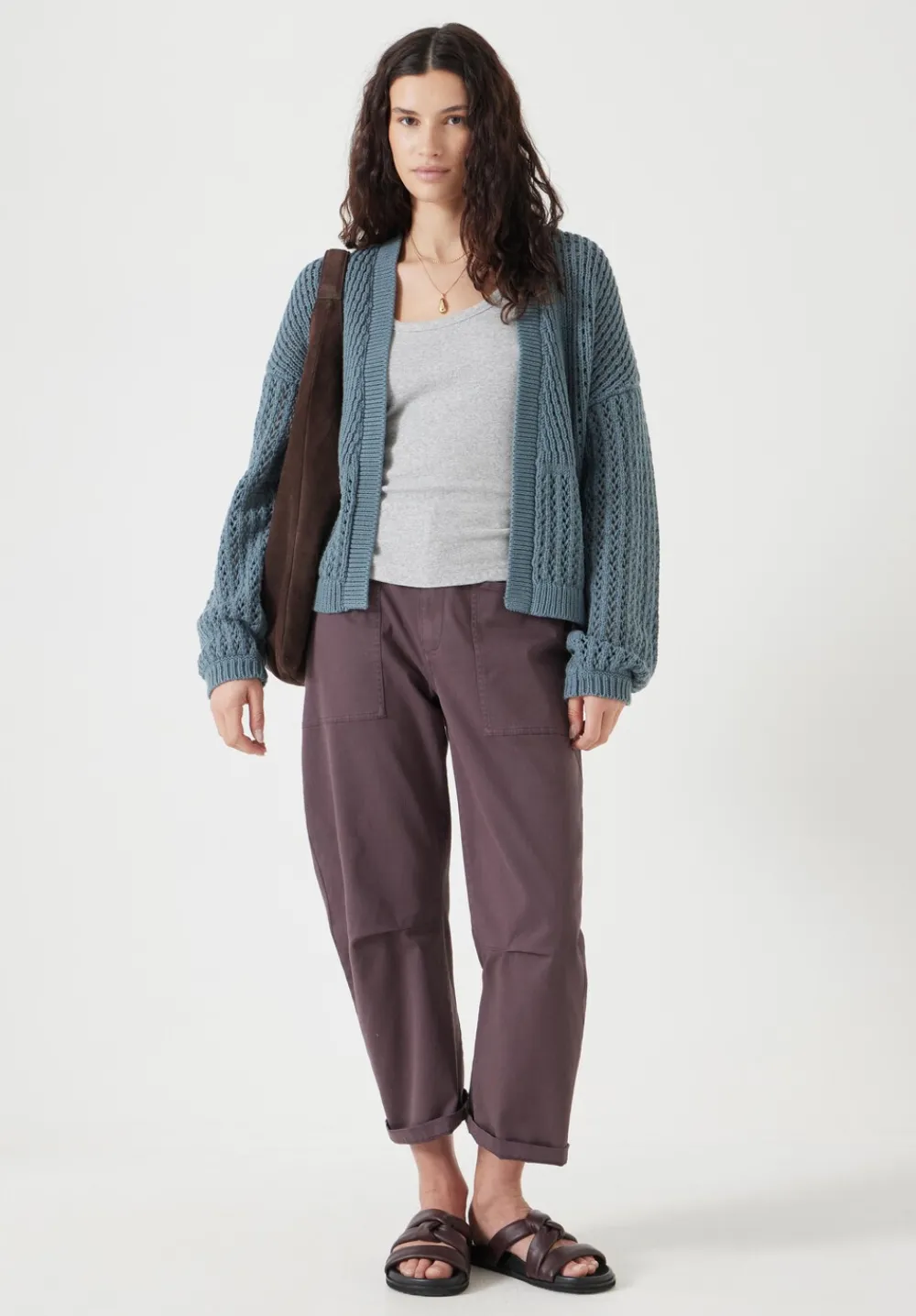 hush Jumpers & Cardigans|Open Stitch Edge to Edge Cardigan Stormy Blue