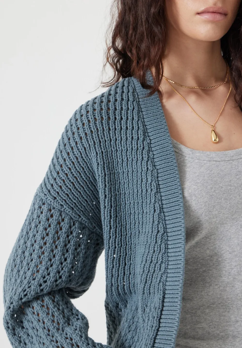 hush Jumpers & Cardigans|Open Stitch Edge to Edge Cardigan Stormy Blue