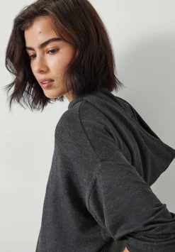 hush Sweatshirts & Hoodies|Orla Lightweight Oversized Longline Hoodie Charcoal Marl Grey