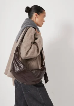 hush Bags|Oversized Leather Crescent Bag Chocolate brown