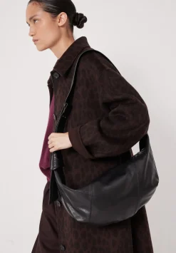 hush Bags|Oversized Leather Crescent Bag Black