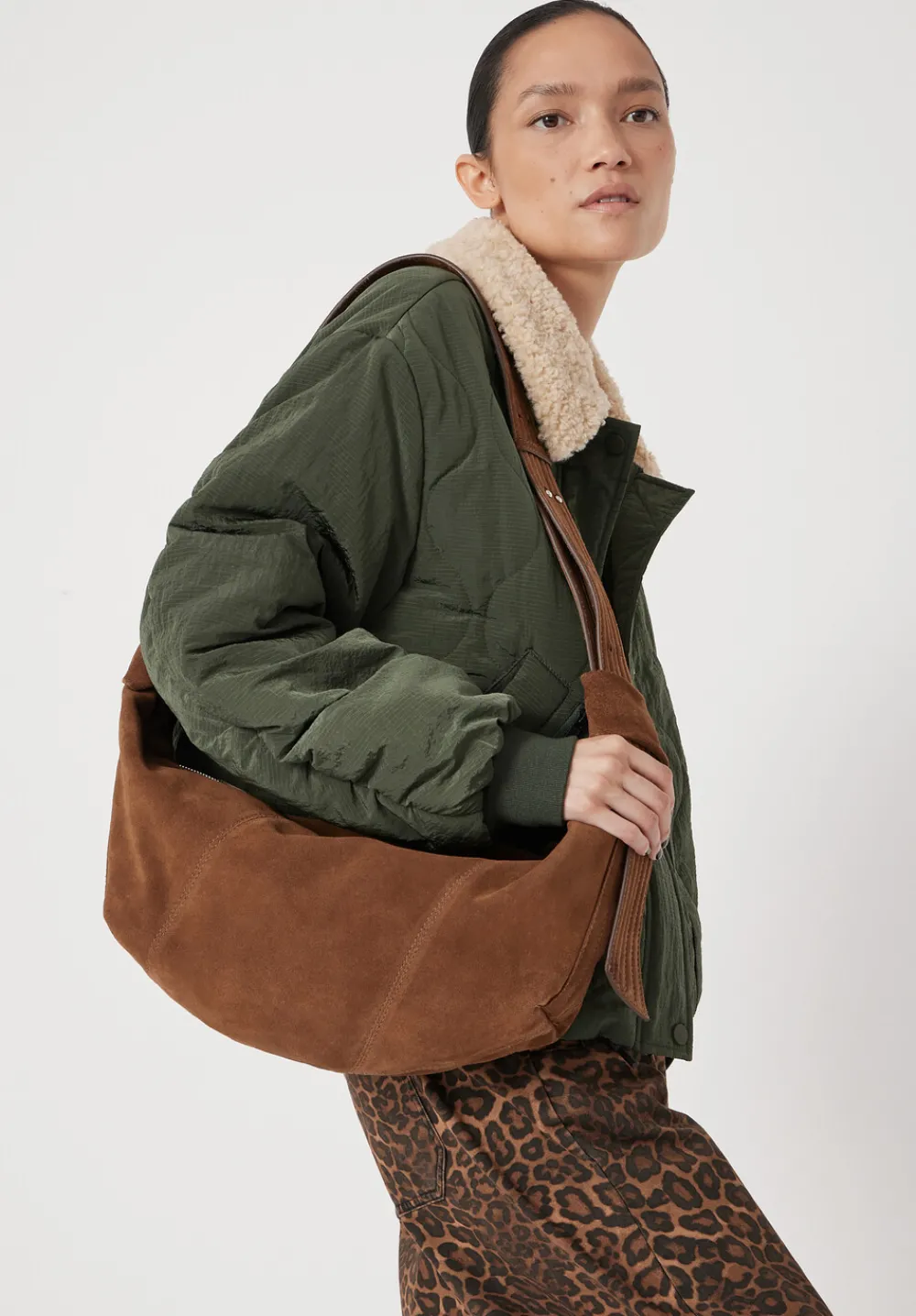 hush Bags|Oversized Suede Crescent Bag Tan suede