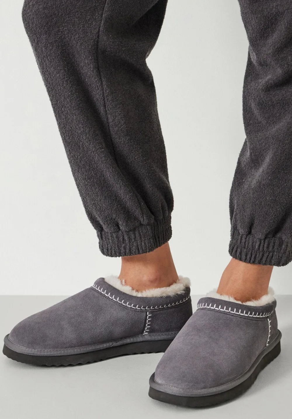 hush Slippers|Flats|Padded Collar Sheepskin Snug Slippers Grey