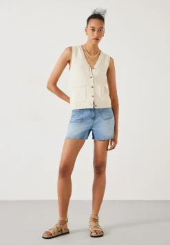 hush Shorts|Patch Pocket Denim Shorts Mid Authentic Wash
