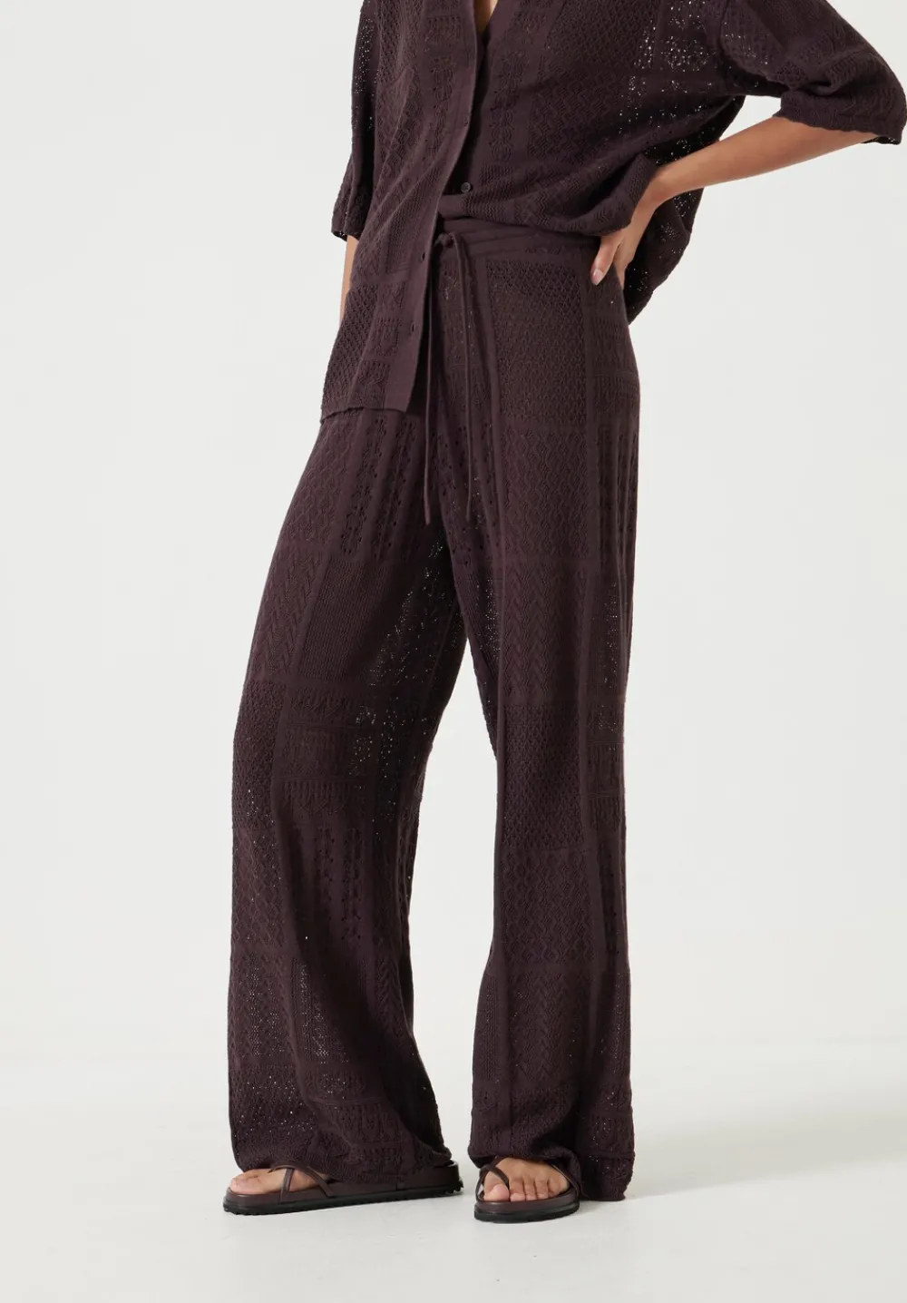 hush Trousers|Patchwork Stitch Knitted Trouser Chocolate Torte