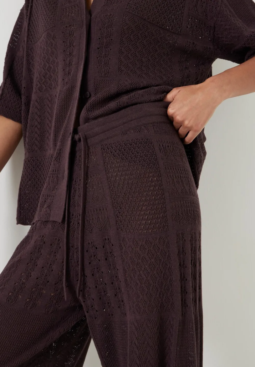 hush Trousers|Patchwork Stitch Knitted Trouser Chocolate Torte