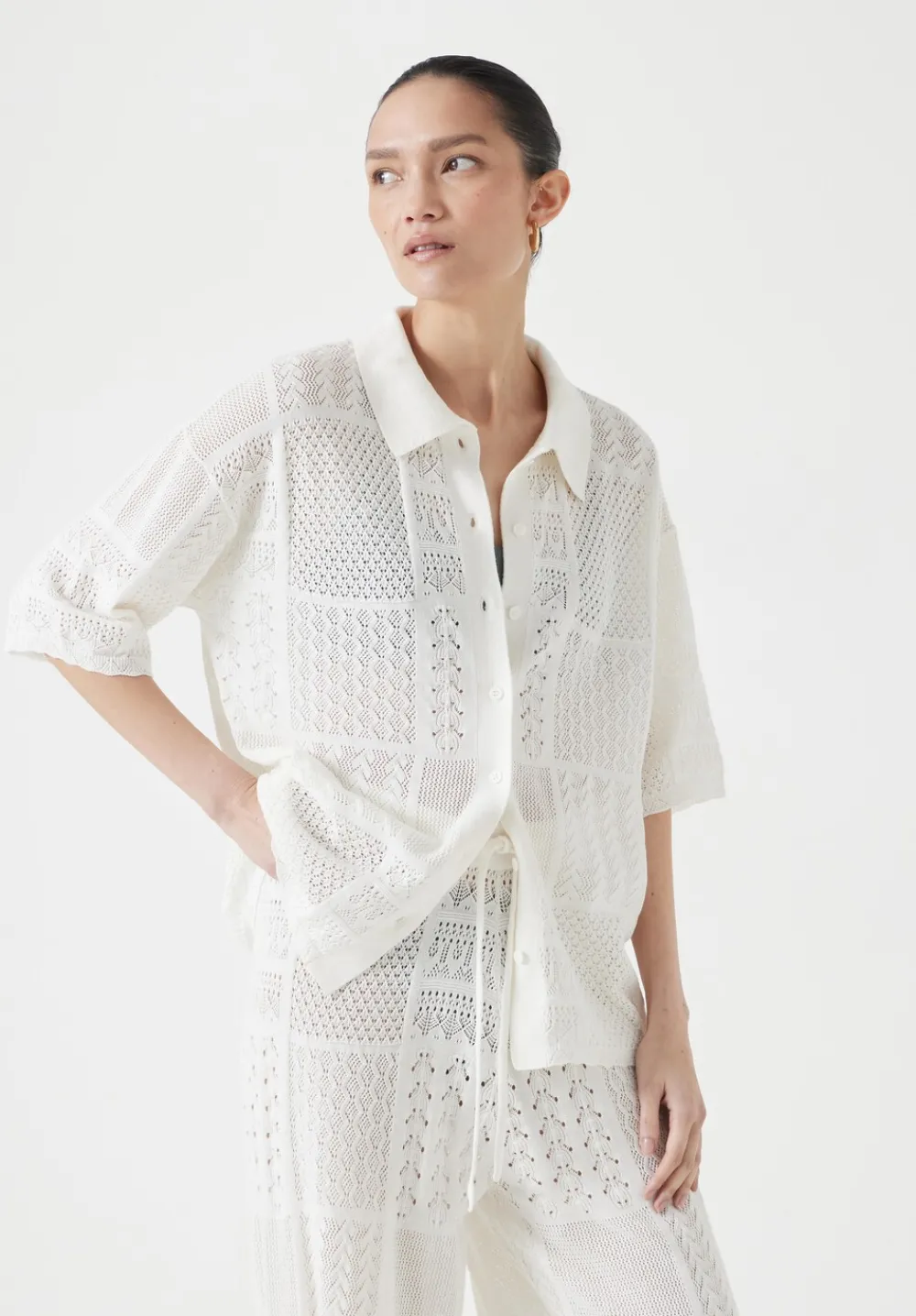 hush Tops & T-Shirts|Jumpers & Cardigans|Patchwork Stitch Knitted Top Soft White