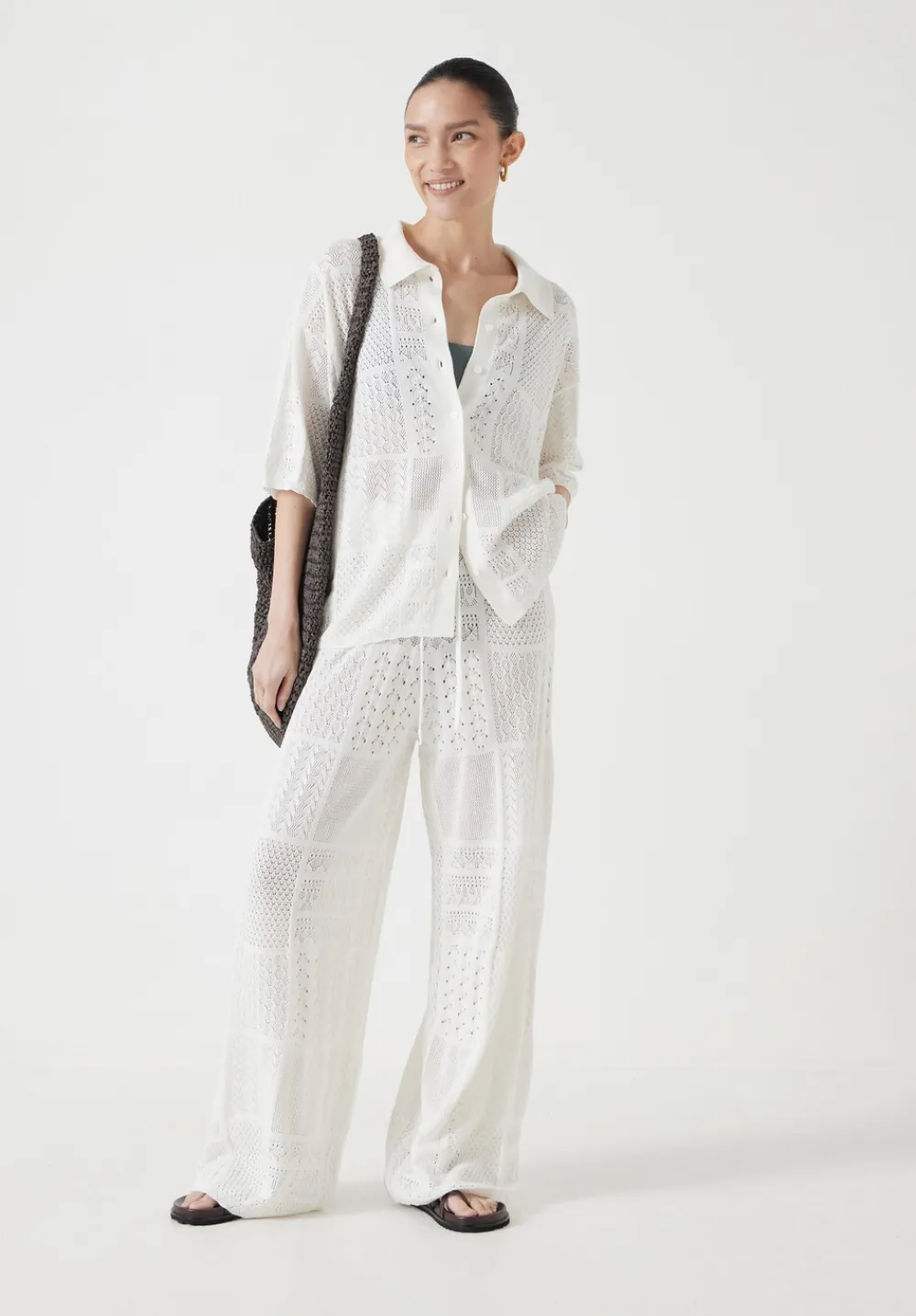 hush Tops & T-Shirts|Jumpers & Cardigans|Patchwork Stitch Knitted Top Soft White