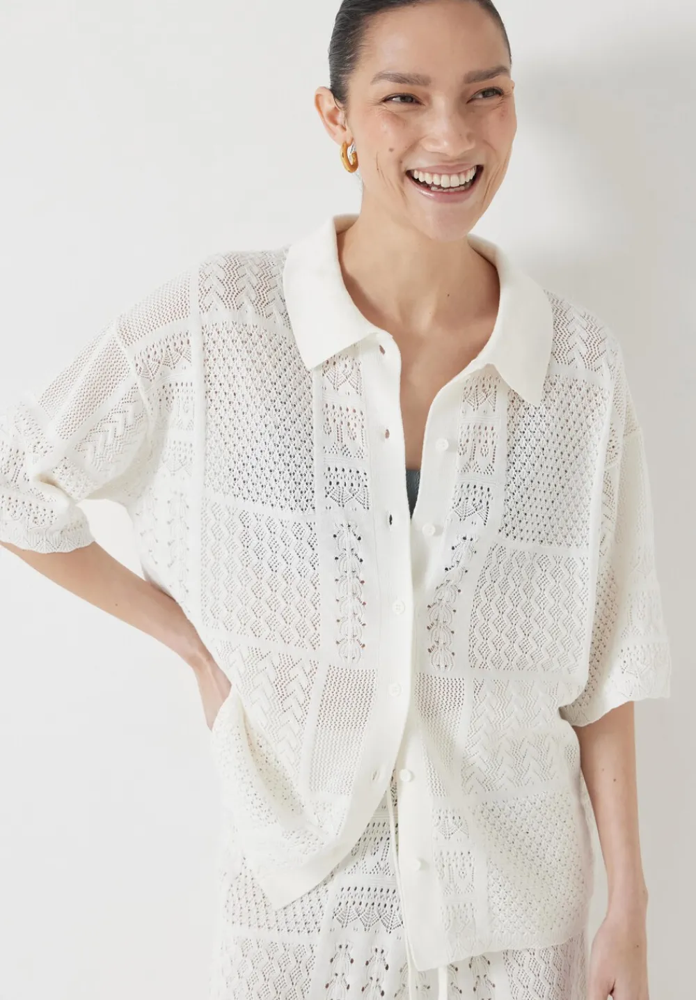 hush Tops & T-Shirts|Jumpers & Cardigans|Patchwork Stitch Knitted Top Soft White