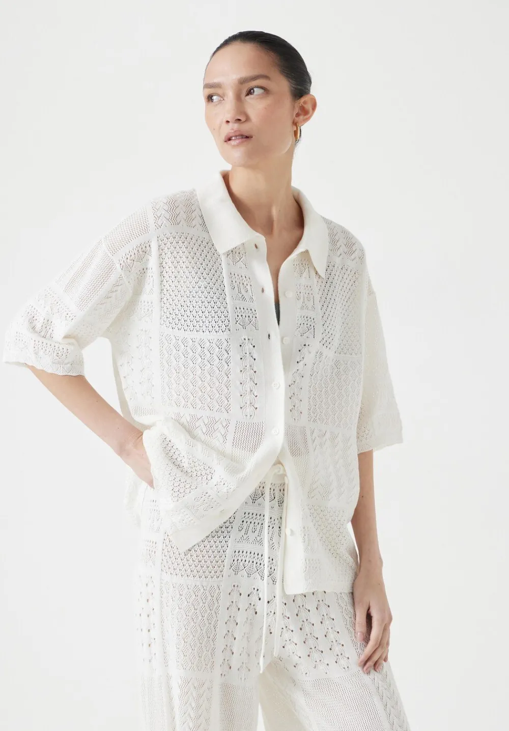 hush Tops & T-Shirts|Jumpers & Cardigans|Patchwork Stitch Knitted Top Soft White