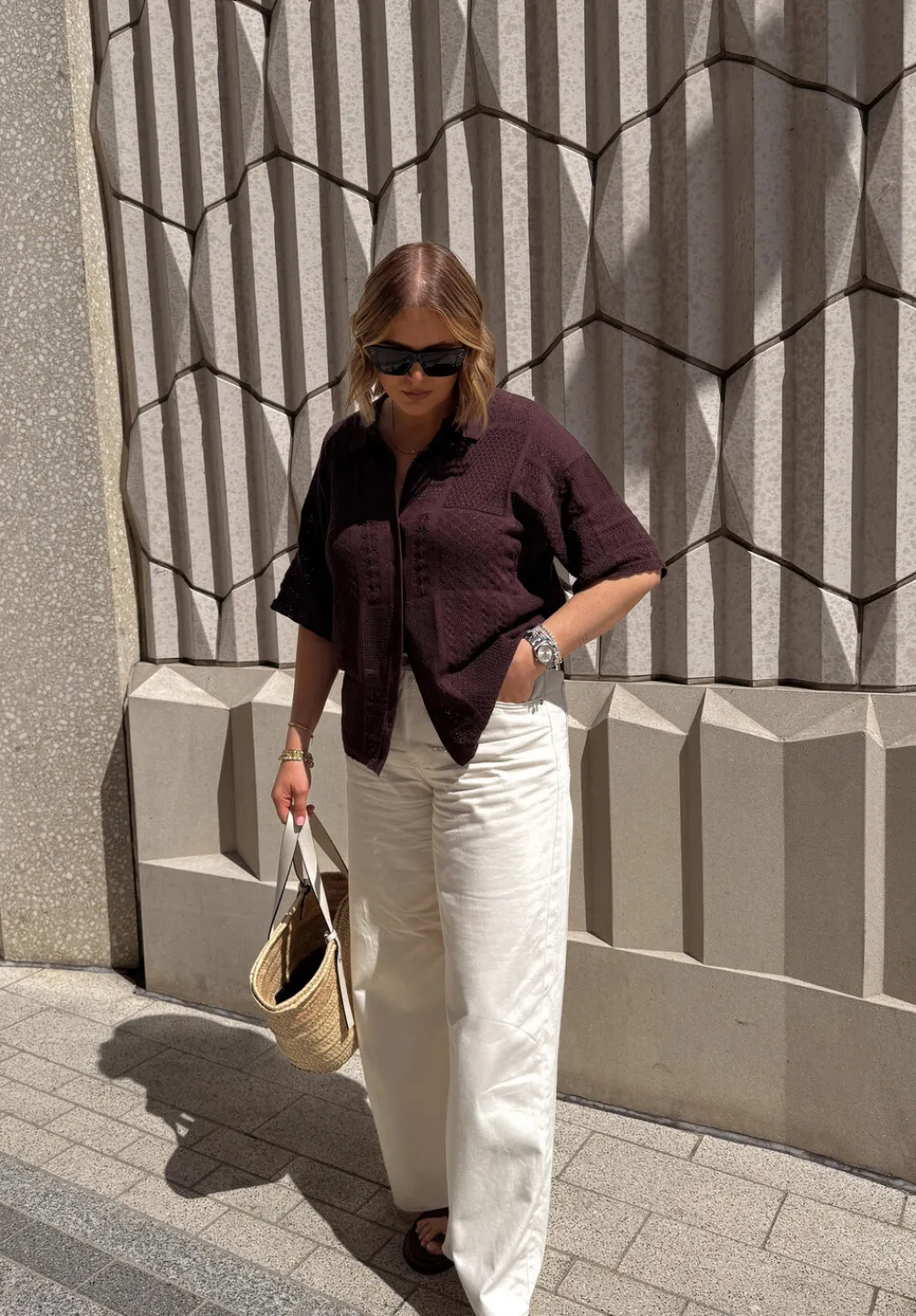 hush Tops & T-Shirts|Jumpers & Cardigans|Patchwork Stitch Knitted Top Chocolate Torte