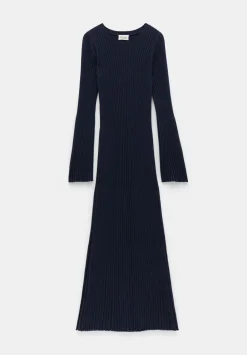 hush Dresses|Penny Crew Neck Ribbed Knitted Dress Midnight Navy
