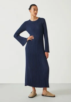 hush Dresses|Penny Crew Neck Ribbed Knitted Dress Midnight Navy