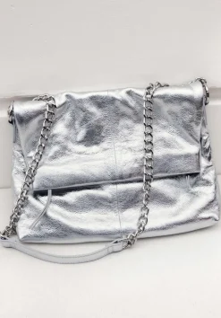 hush Bags|Perrie Chain Leather Crossbody Bag Silver