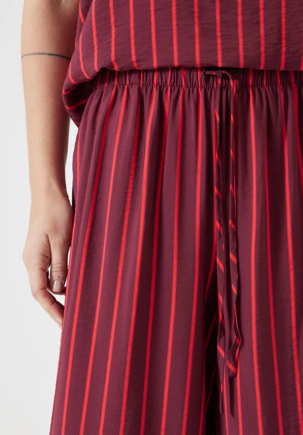 hush Jeans|Trousers|Petunia Air Flow Wide Leg Trousers Maroon & Red Stripe