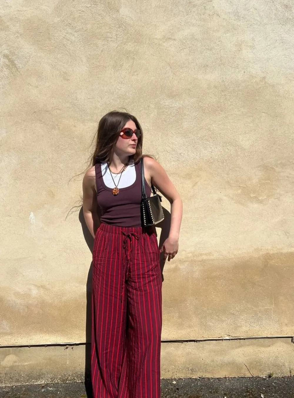 hush Jeans|Trousers|Petunia Air Flow Wide Leg Trousers Maroon & Red Stripe