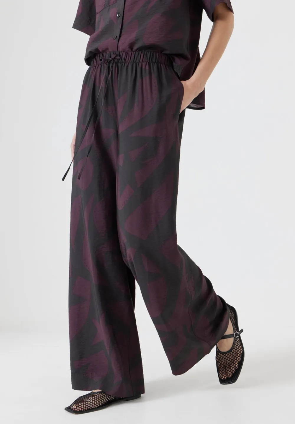 hush Jeans|Trousers|Petunia Air Flow Wide Leg Trousers Purple/Brown Abstract Shapes