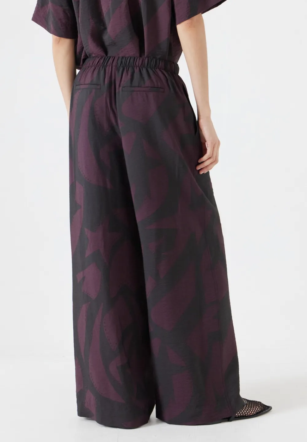 hush Jeans|Trousers|Petunia Air Flow Wide Leg Trousers Purple/Brown Abstract Shapes
