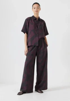 hush Jeans|Trousers|Petunia Air Flow Wide Leg Trousers Purple/Brown Abstract Shapes