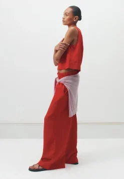 hush Trousers|Petunia Linen Blend Trouser True Red