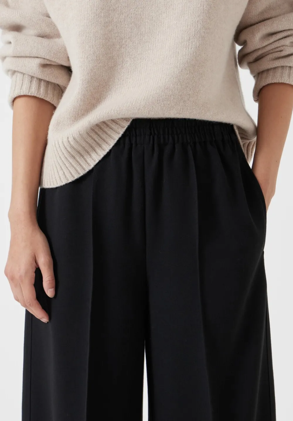 hush Trousers|Petunia Pintuck Wide Leg Trousers Black